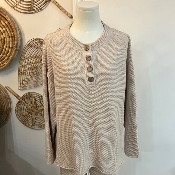 Bluivy‎ S01664 Cotton Knit Lounge Set Waffle Top Pants Two Piece Beige Medium - Picture 10 of 12